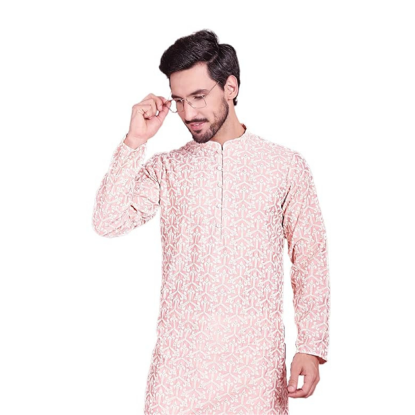 Men's Silk Blend Floral Regular Kurta