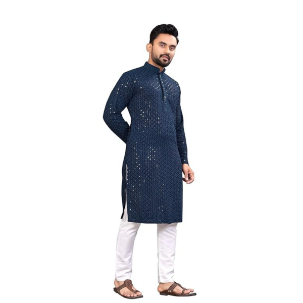 Men's Indian Ethnic Wear Straight Lucknowi, Chikankari Sequins Kurta