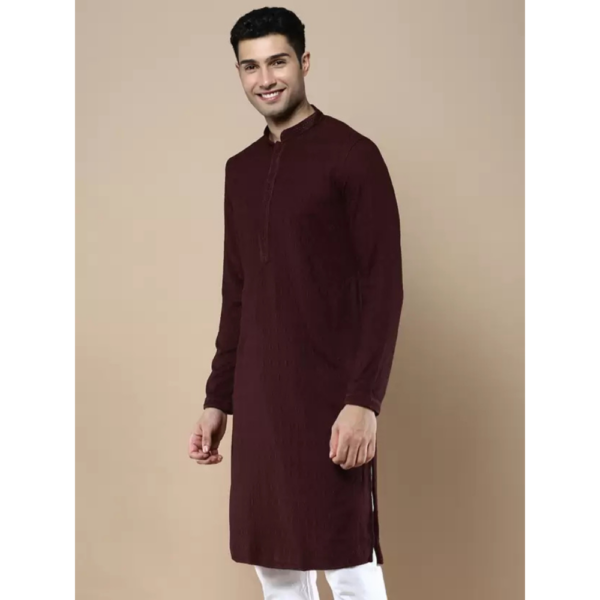 Men Chikan Embroidery Cotton Blend Straight Kurta  (Purple)