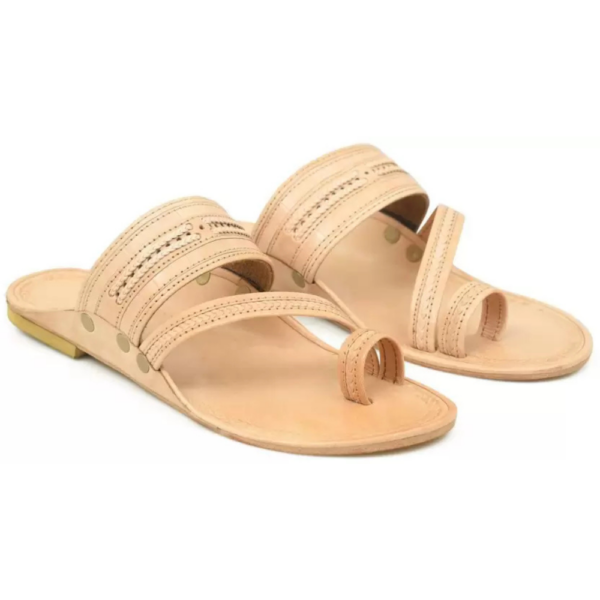 Men Stylish Side Strap Leather Kolhapuri Flats Sandal  (Natural , 7)