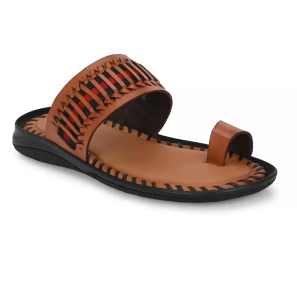 Men Tan Leather Kolhapuri Ethnic Wear Slippers Sandal  (Tan , 9)