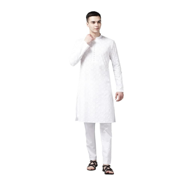 Men Pure Cotton Chikankari Embroidered Straight Kurta